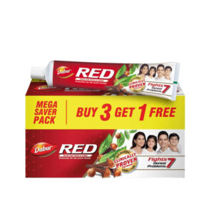 Dabur Red Toothpaste | World's No.1 Ayurvedic Paste | Provides Germ ProtectionCavity Protection, Plaque Removal | Prevents Gum Bleeding, Yellow Teeth, Toothache, Bad Breath - 600g (150g x 4)