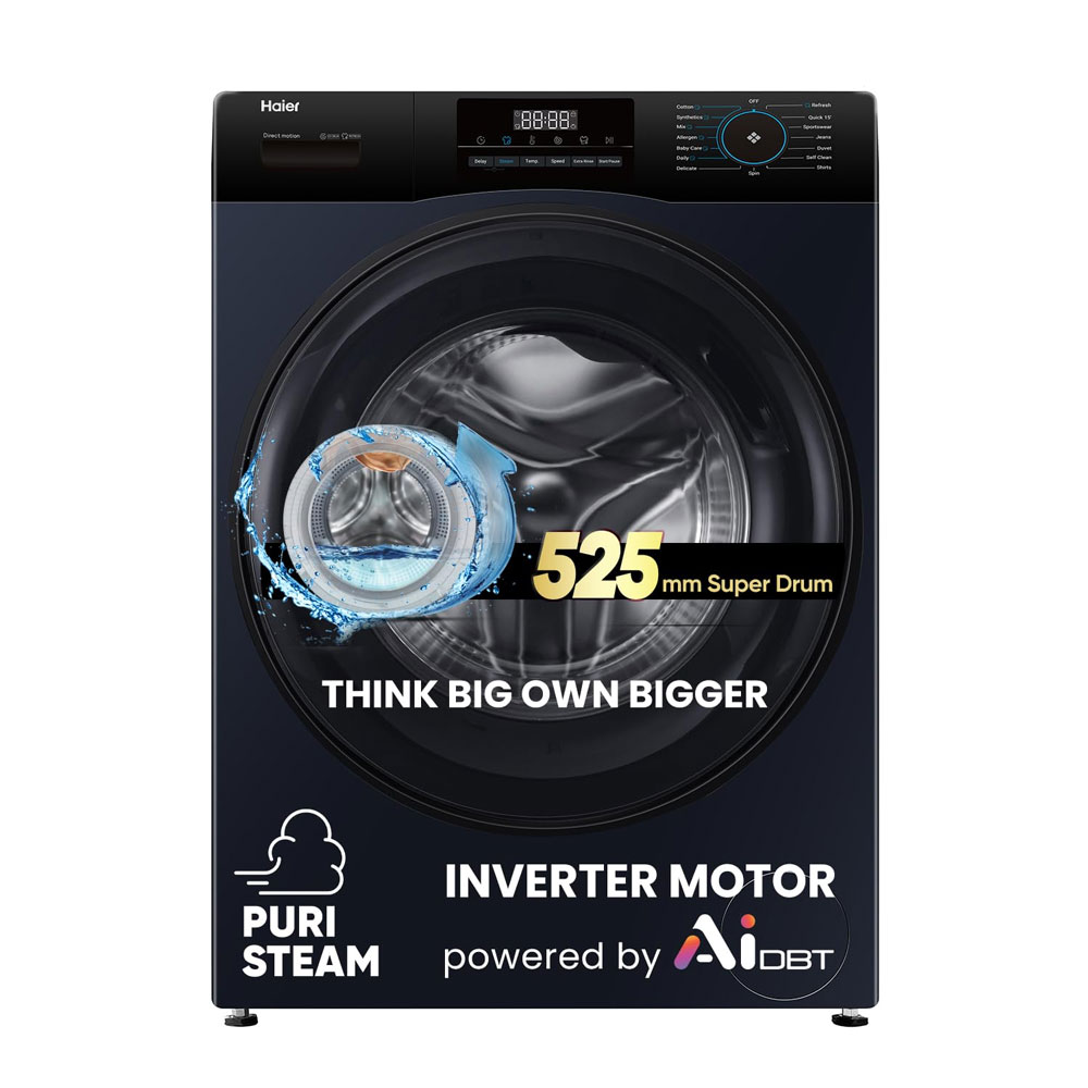 Haier 8 Kg 5 Star Powered by AI-DBT with PuriSteam, 525mm Super Drum Fully Automatic Front Load Washing Machine